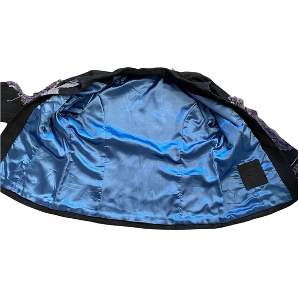 Bleu Bayou Dark Blue Embellished Open Jacket with Flower Appliques Art to Wear L - Picture 10 of 12